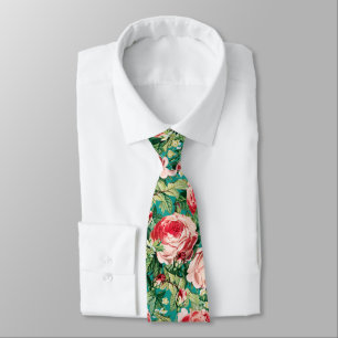 Gravata Flores de cor d'água e Rosas vermelhas e Folhas Ve