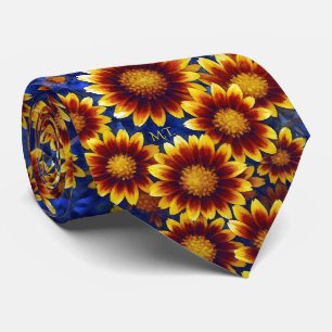 Gravata Flores de Gaillardia Negrito Amarelo Vermelho Prof