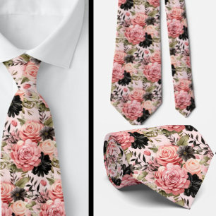 Gravata Flores de Gótico rosa e pretas Florais