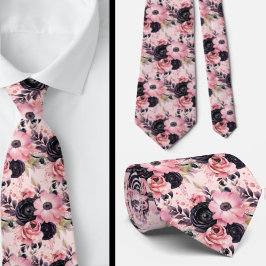 Gravata Flores de Gótico rosa e pretas Florais