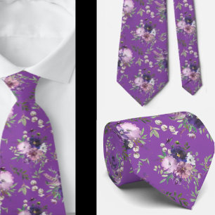 Gravata Flores De Lavanda De Aquarelas Purple Floral Pesco