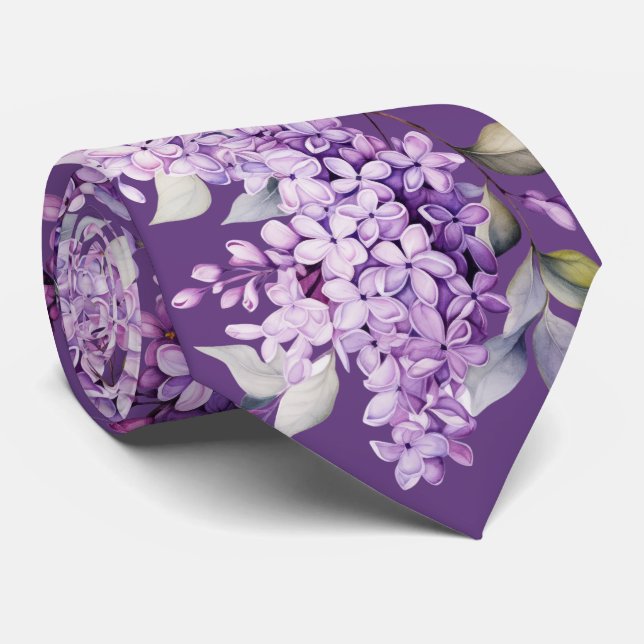Gravata Flores de lilás sobre roxo (Rolled)