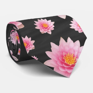 Gravata Flores de Lotus Rosa Flutuantes Elegantes