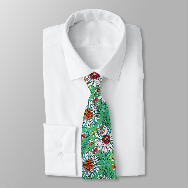 Gravata Flores de Margarida Vermelha Amarelo-Amarelo-Cor-d (Amarrado)