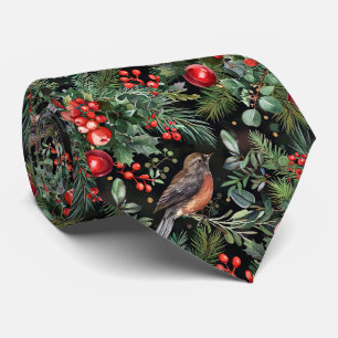 Gravata Flores de Natal Festivas e Elegantes com Pássaros