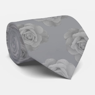 Gravata Flores de Rosa Cinza Preto e Branco Resfriar