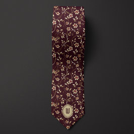 Gravata Flores Douradas pálidas no Monograma da Borgonha d