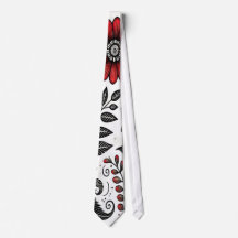 Flores e folhas de rabo em vermelho e preto