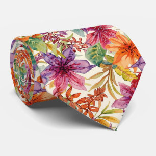Gravata Flores Elegantes de Verão em Aquarela Tons Vibrant