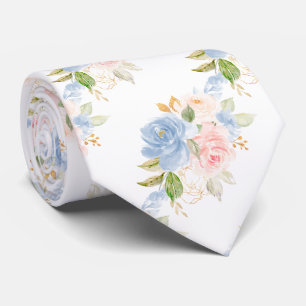 Gravata Flores em Aquarela Rosas Azul Empoeirado Rosa Empo