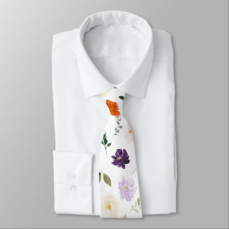 Gravata Flores em Aquarela Roxos e Laranja Ferrugem Rosas