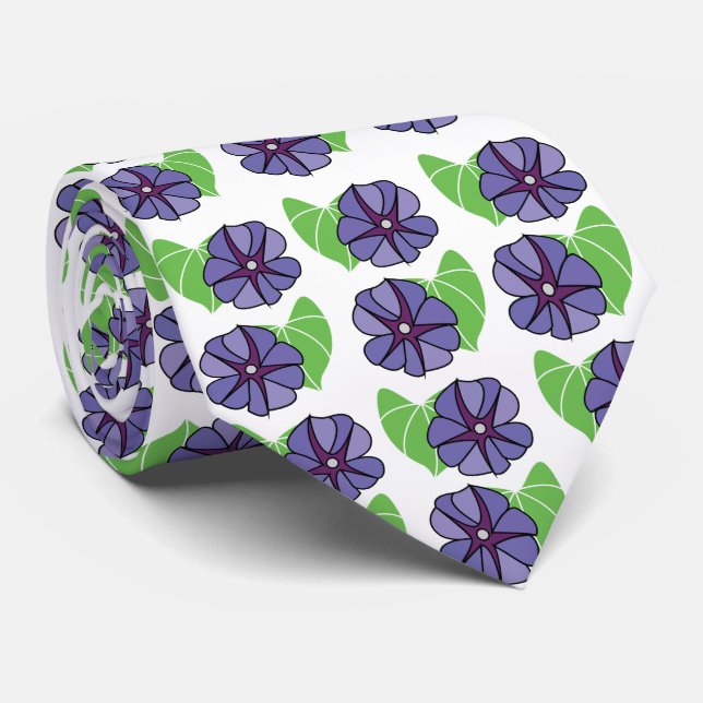 Gravata Flores Florais de Ipoméia Azul (Rolled)