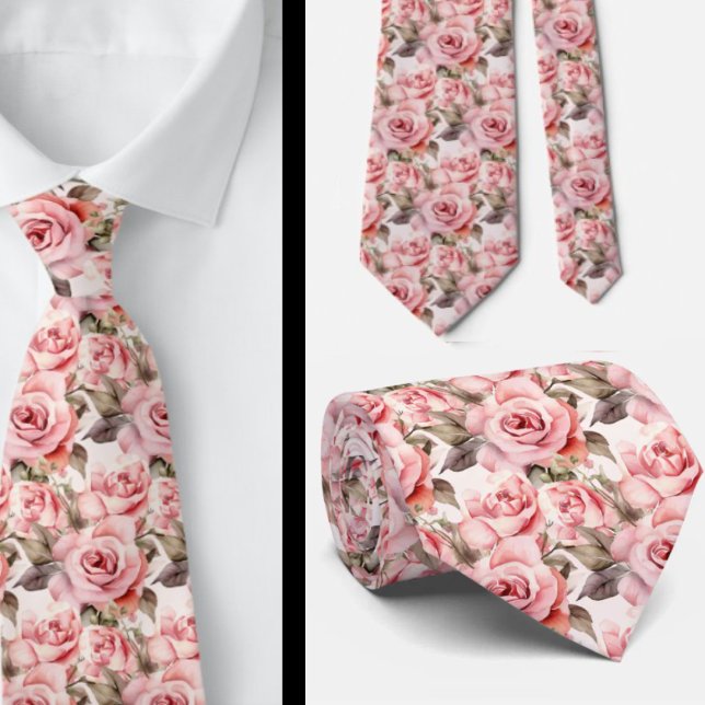 Gravata Flores Florais De Rosas Rosa (Criador carregado)
