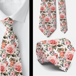 Gravata Flores Florais De Rosas Rosa