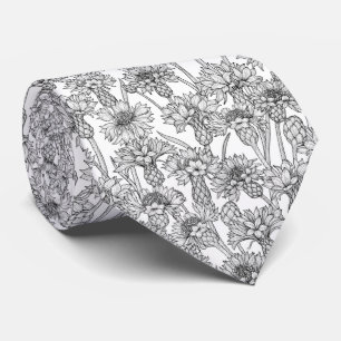 Gravata Flores, flores silvestres, a preto e branco