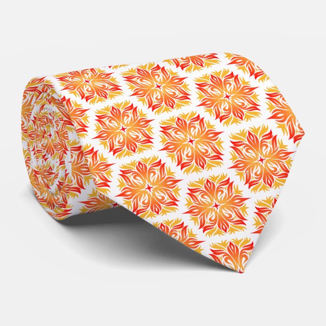 Gravata Flores Laranja, Padrão De Flores, Padrão Floral (Rolled)