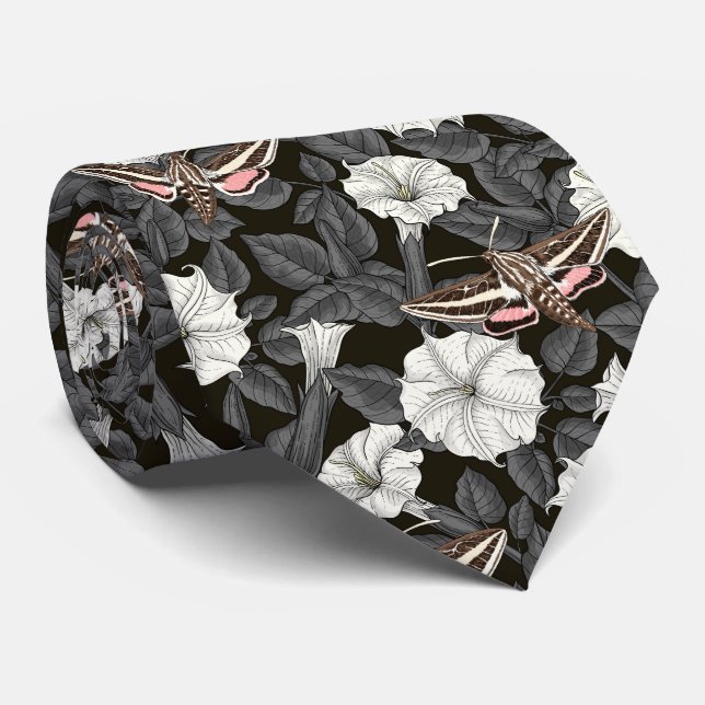 Gravata Flores-lua e mariposas-esfinge 2 (Rolled)