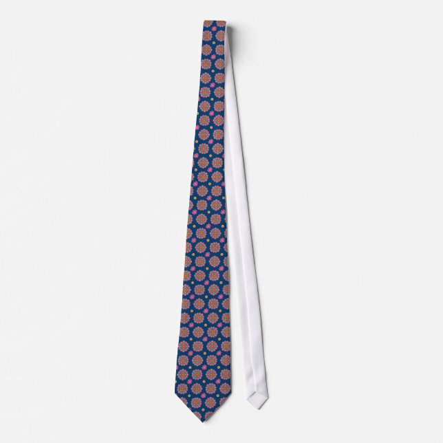 Gravata Flores Rangoli, Bolinhas, Azul, Necktie Unisex (Frente)