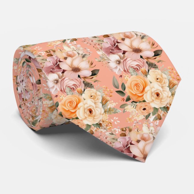 Gravata Flores Rosa de Pêssego Elegantes Floral (Rolled)