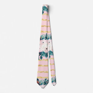 Gravata Flores Rosa Douradas Tintas  Riscas Meninas Design