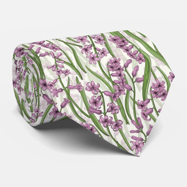 Gravata Flores rosa Hyacinona em branco natural (Rolled)