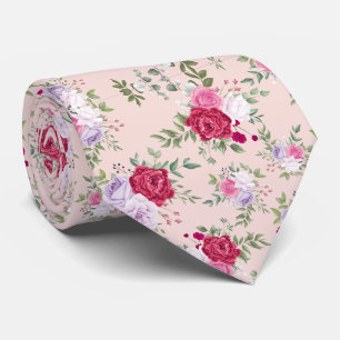 Gravata Flores rosa vermelhas Padrão Arte
