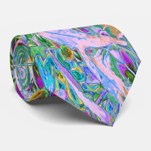 Gravata Flores Roxas, Verdes e Azuis a Rosa (Rolled)