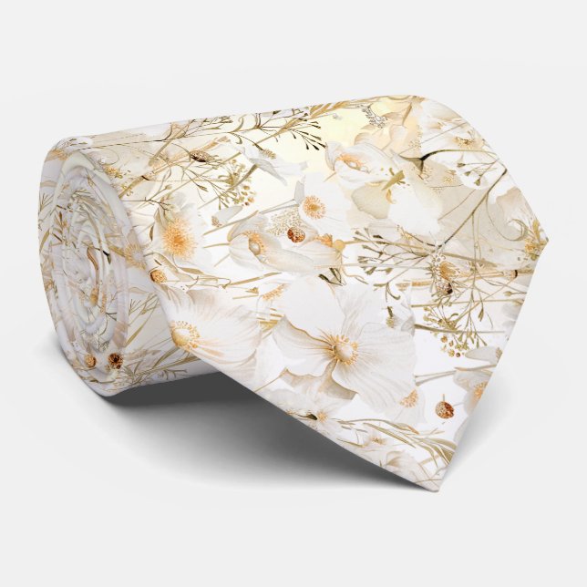 Gravata flores silvestres amarelas brancas (Rolled)