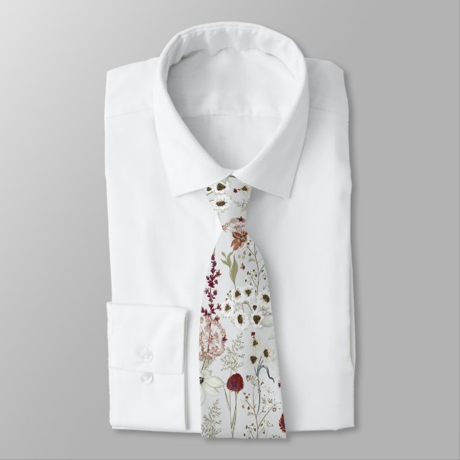 Gravata Flores Silvestres Boho Modernas em Borgonha (Amarrado)