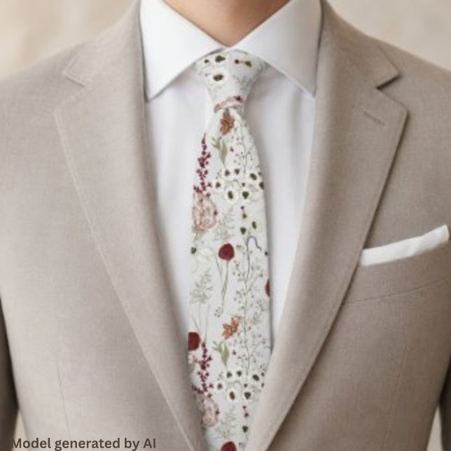 Gravata Flores Silvestres Boho Modernas em Borgonha (Criador carregado)