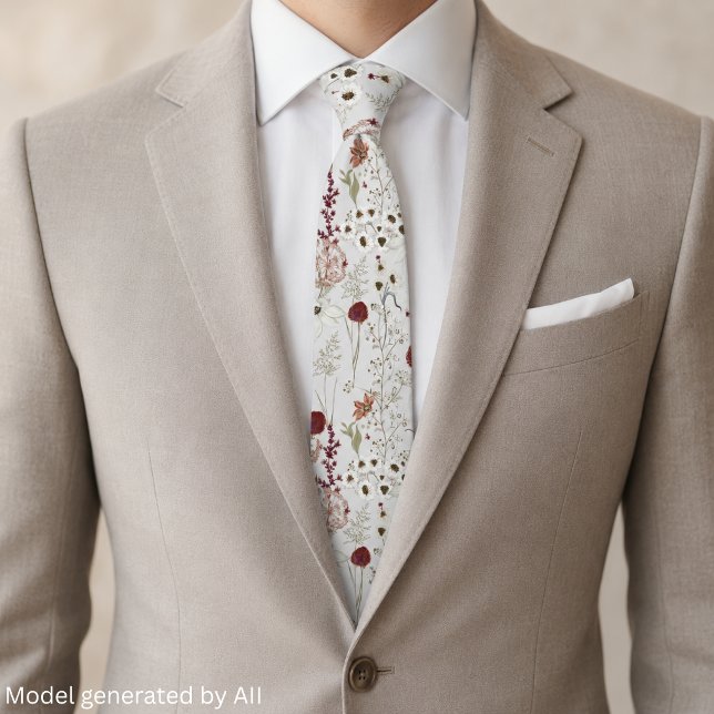 Gravata Flores Silvestres Boho Modernas em Borgonha (Criador carregado)
