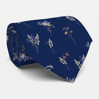 Gravata Flores Silvestres Botânicos Elegantes Vintage Azul