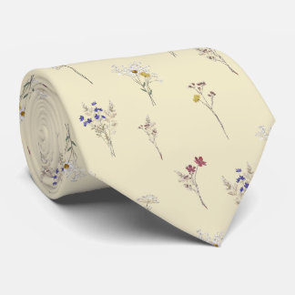 Gravata Flores Silvestres Botânicos Elegantes Vintage Bege