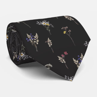 Gravata Flores Silvestres Botânicos Elegantes Vintage Pret