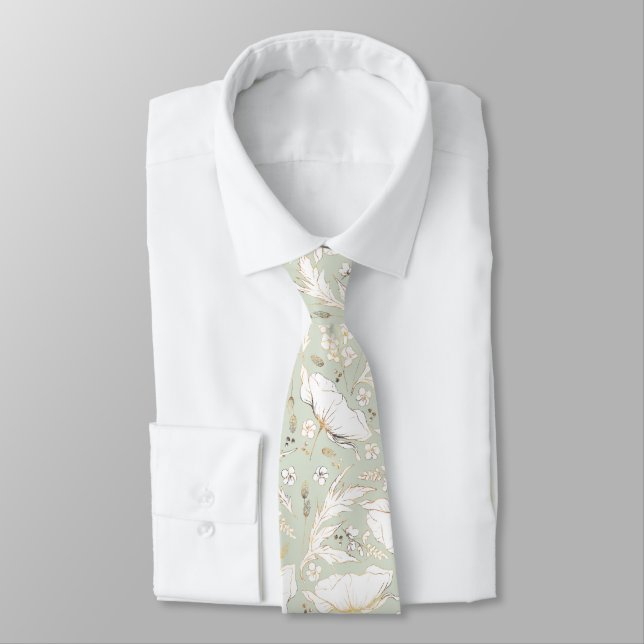 Gravata Flores Silvestres Douradas Desenhadas à Mão Elegan (Amarrado)