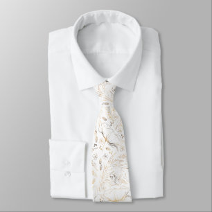 Gravata Flores Silvestres Douradas Desenhadas à Mão Elegan