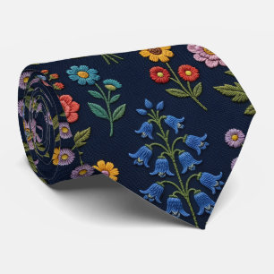 Gravata Flores Silvestres Seda Falsa Estilo de Bordado V
