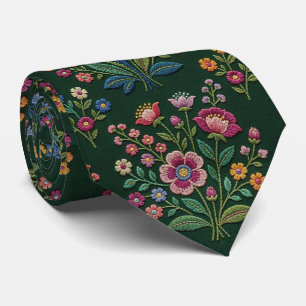 Gravata Flores Silvestres Seda Falsa Estilo de Bordado V
