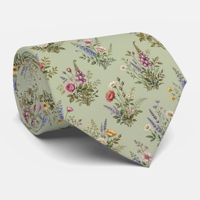 Gravata Flores Silvestres Seda Falsa | Jardim Inglês Caval (Rolled)