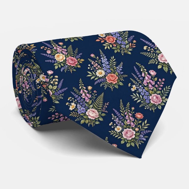 Gravata Flores Silvestres Seda Falsa | Jardim Inglês Caval (Rolled)