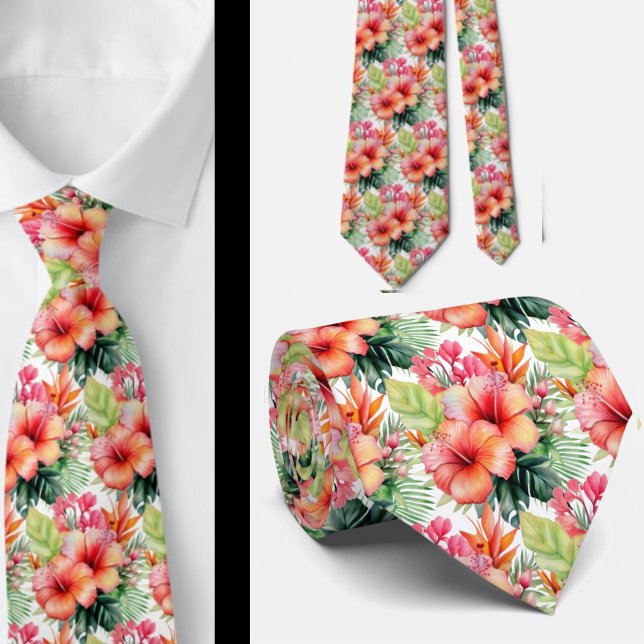 Gravata Flores Tropicais De Hibisco No Pescoço De Verão (Criador carregado)