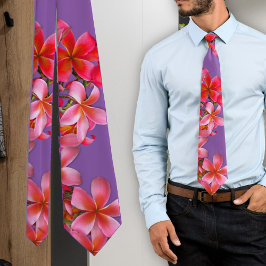 Gravata Flores Tropicais de Plumeria Havaiana Rosa Roxo
