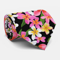Flores Tropicais de Plumeria Havaianas em Preto