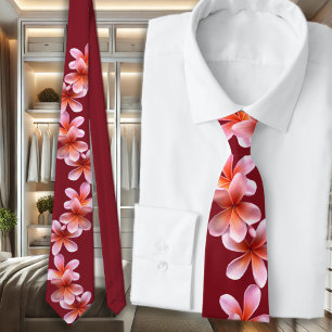 Gravata Flores tropicais de Plumeria Rosa Maroon Unisex Ti