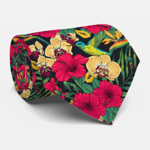 Gravata Flores Tropicais e Beija-flor - Botanica de Verão