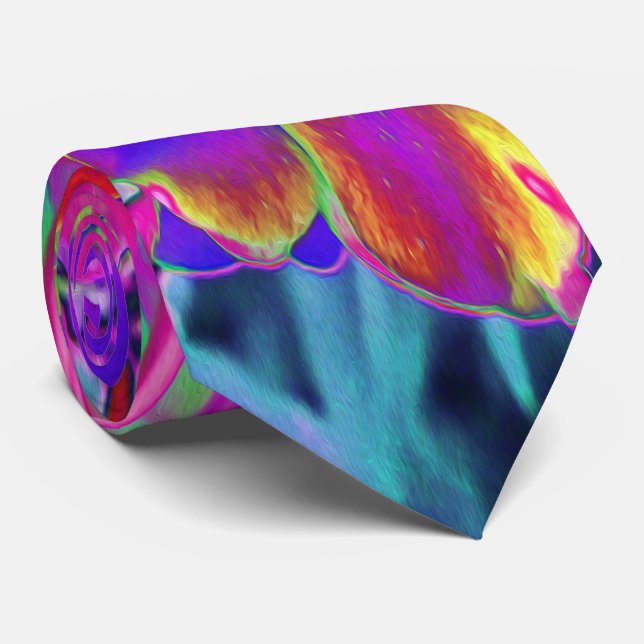 Gravata Flores Vermelhas e Roxas Coloridas Psicodélicas (Rolled)