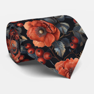 Gravata Flores vermelhas em preto