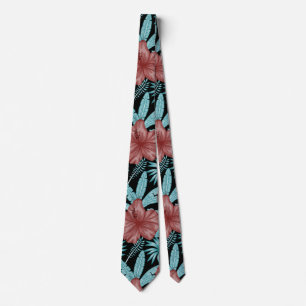 Gravata Flores vermelhas padrão uniforme tropical folhas &