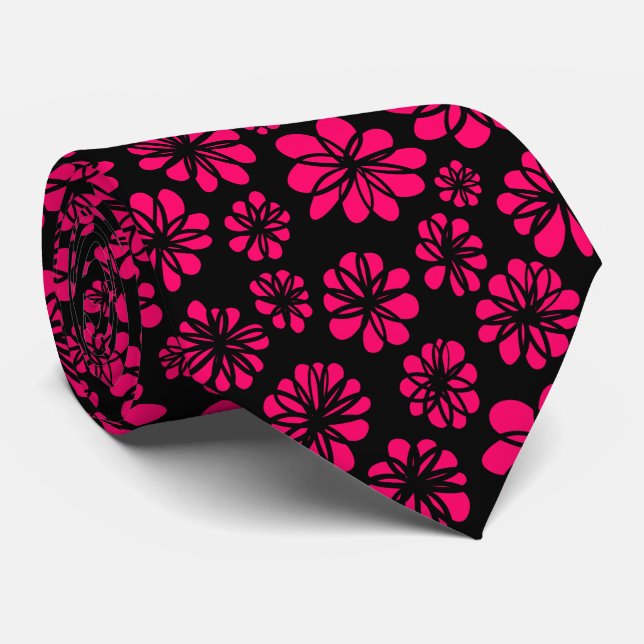Gravata Flores - Vermelho Neon a Preto (Rolled)