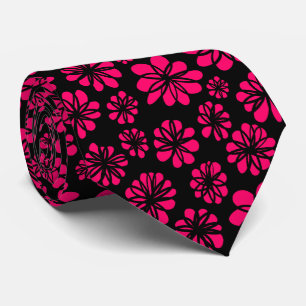 Gravata Flores - Vermelho Neon em Preto